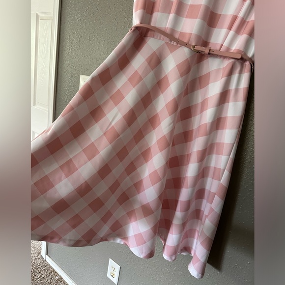 🎀 vintage Retro Pin up Gingham Pink and White Plaid Flare Sleeveless Dress 16 - Picture 10 of 13